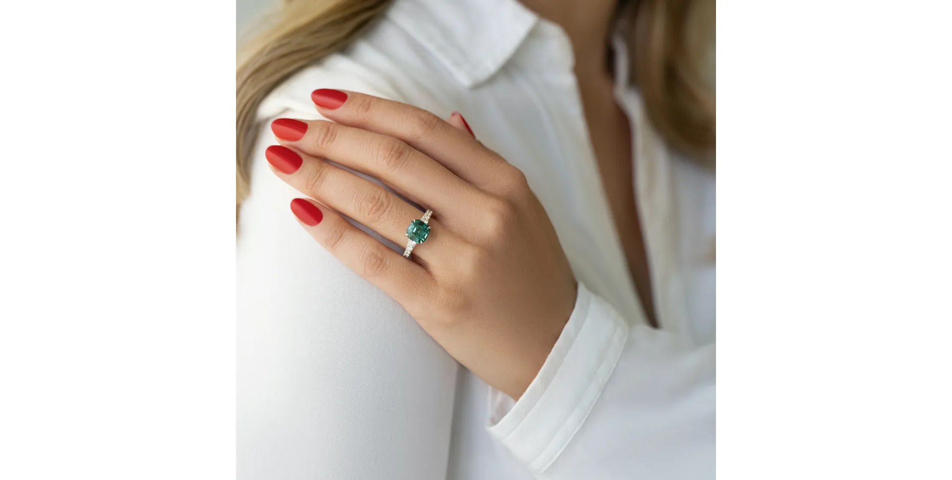 Prsten s diamanty a turmalínem Seafoam Spark