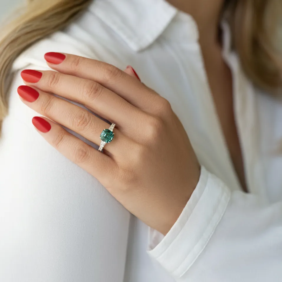 Prsten s diamanty a turmalínem Seafoam Spark