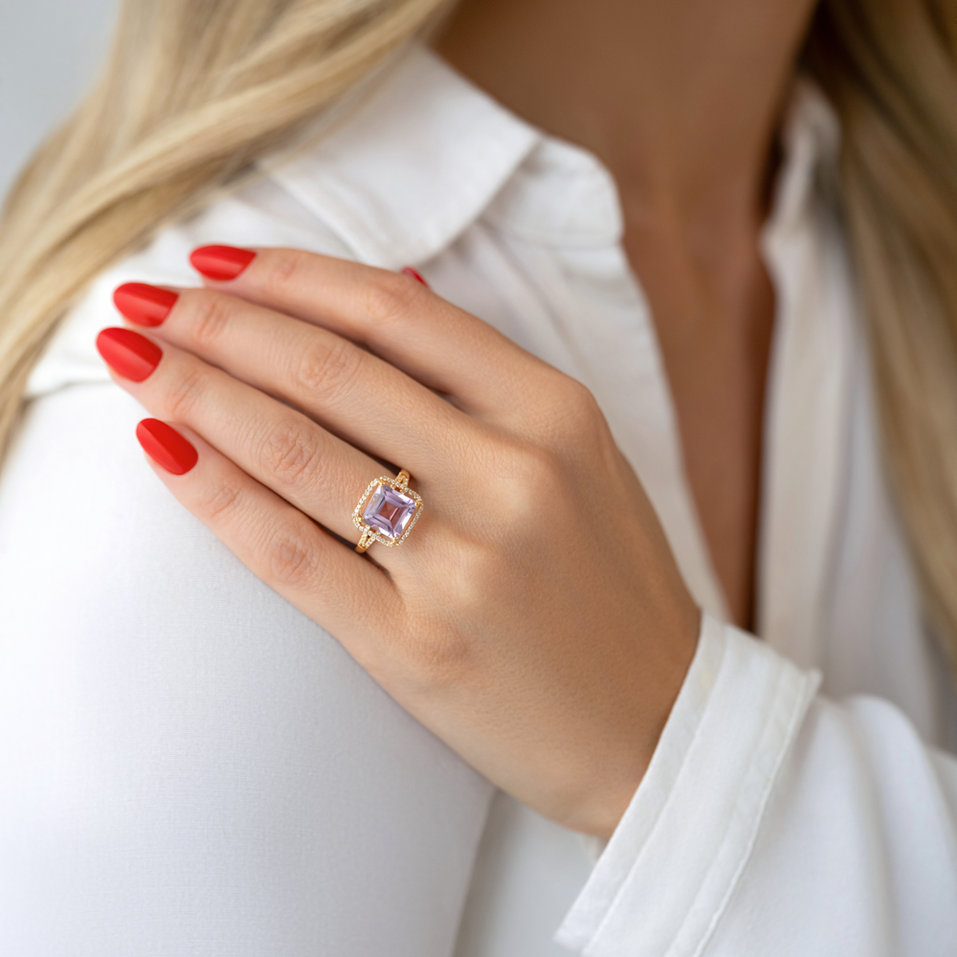 Prsten s diamanty a ametystem Unicum Amuletum