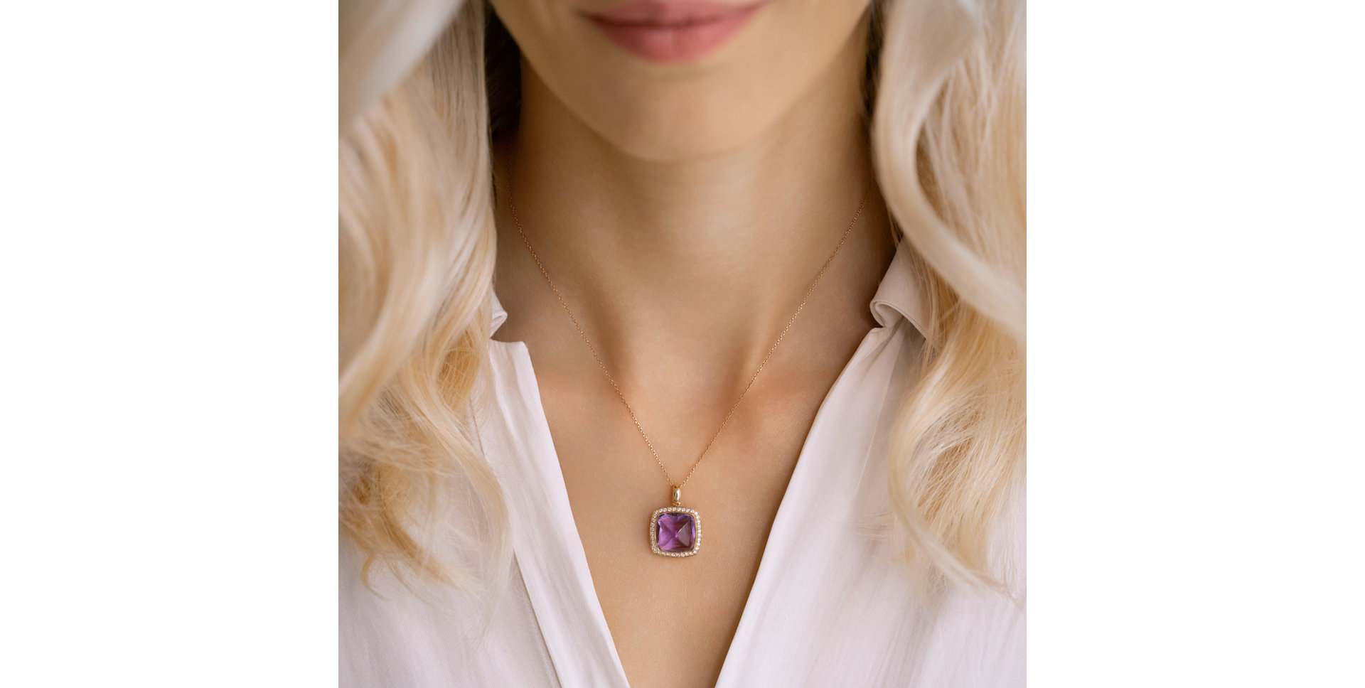 Náhrdelník s ametystem a diamanty Symmetrical Beauty