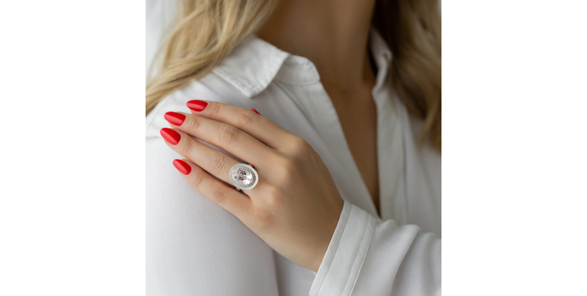 Prsten s morganitem, diamanty a quartzem Quintilius