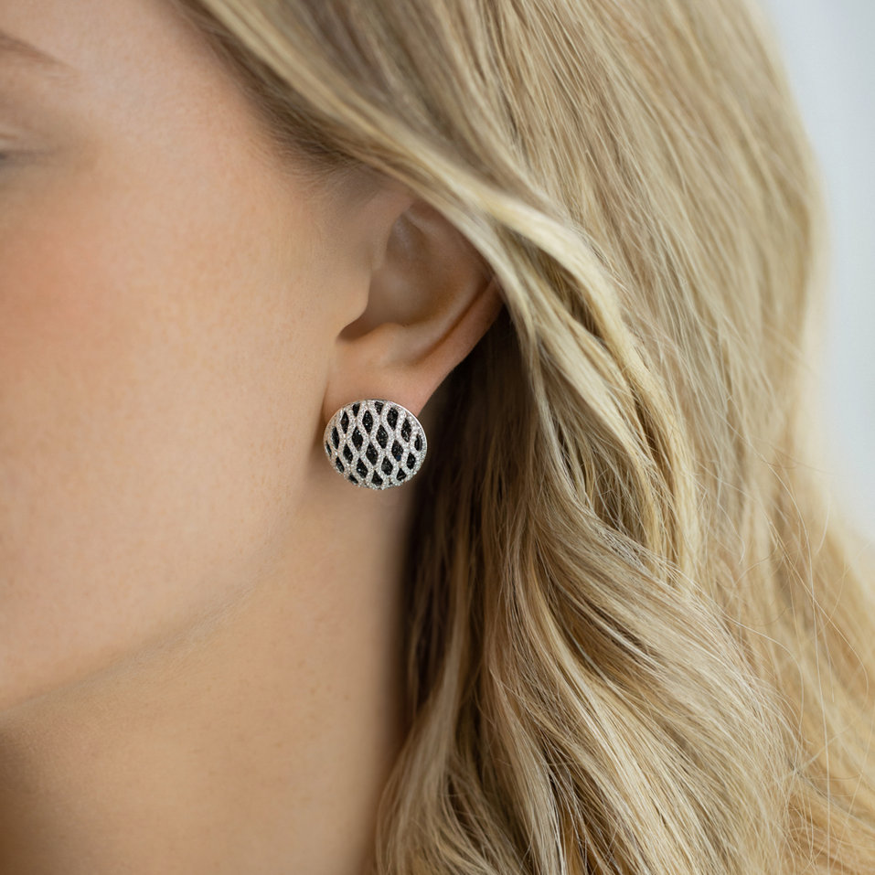 Náušnice s černými a bílými diamanty Brilliant Wheels