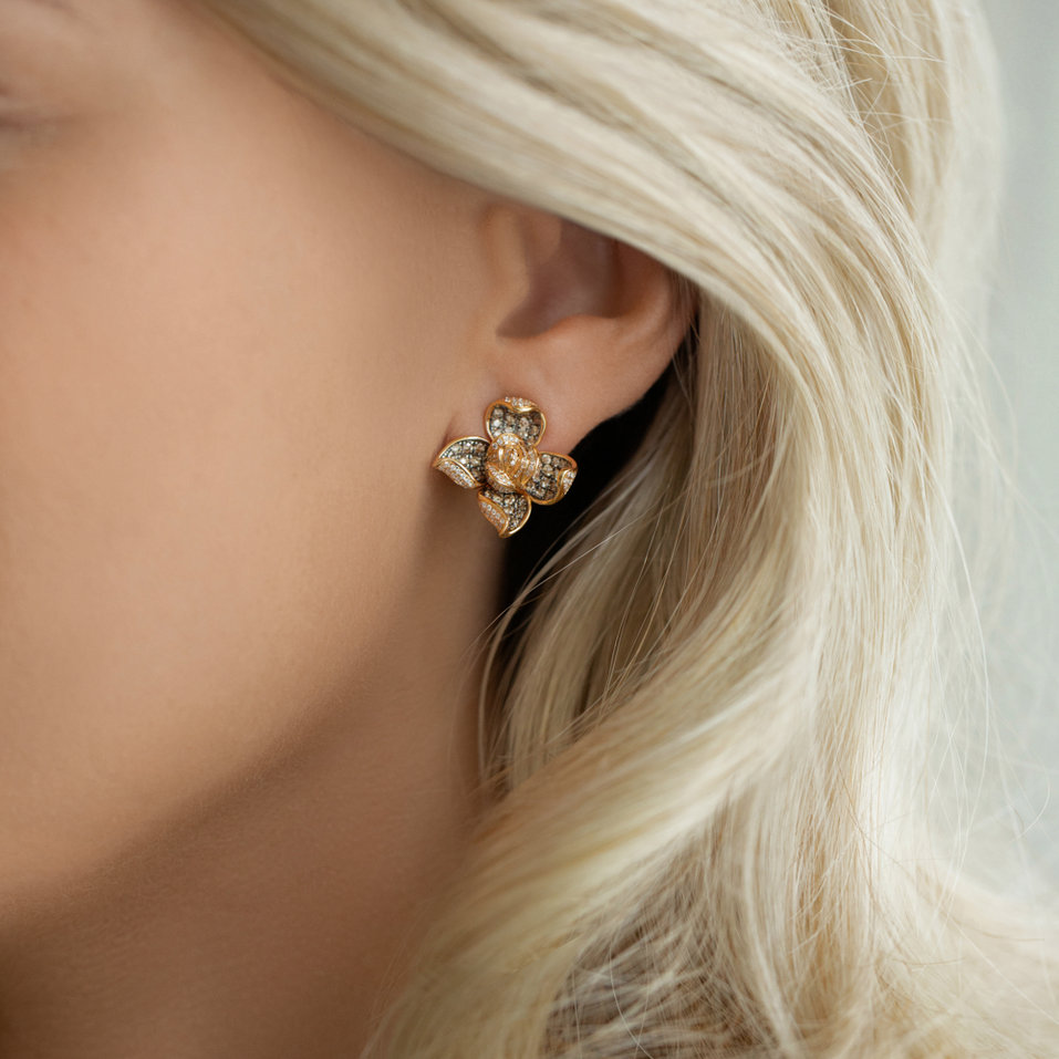 Náušnice s bílými a hnědými diamanty Luciana