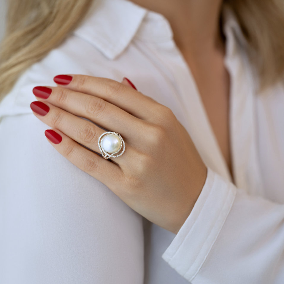 Prsten s perlou a diamanty Caribbean Treasure