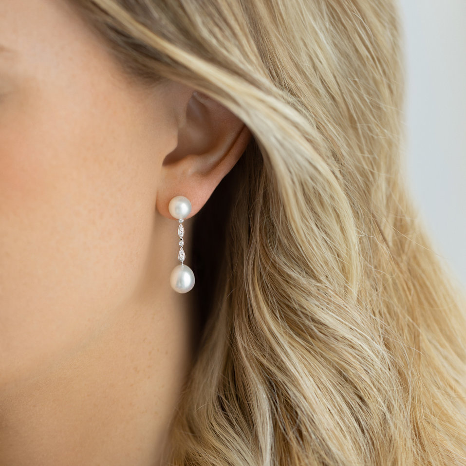 Náušnice s perlou a diamanty Ocean Tears