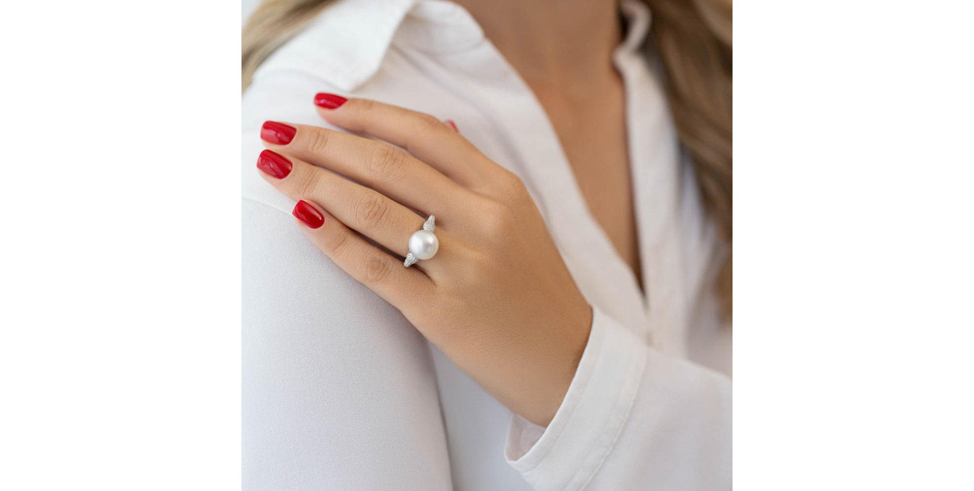 Prsten s perlou a diamanty Edge of Sea