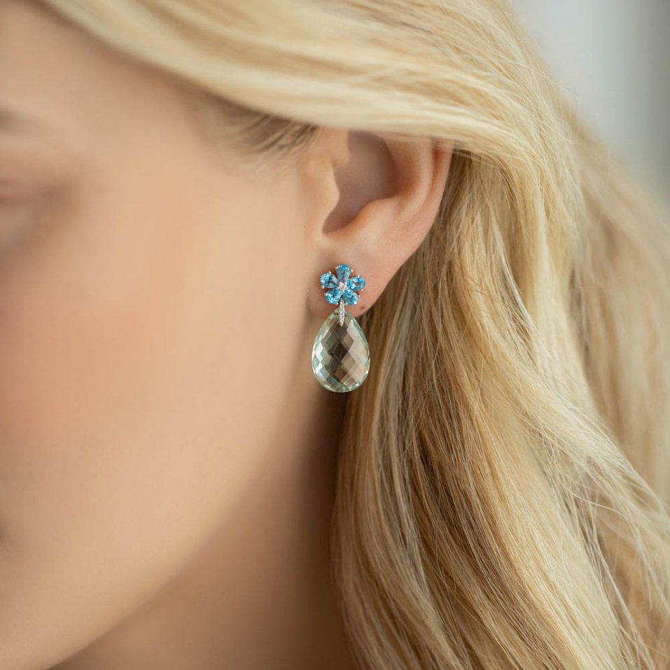 Náušnice s diamanty, ametystem a topazem Morning Flower