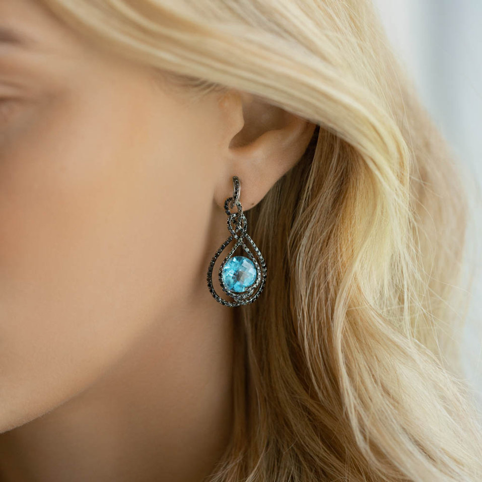 Náušnice s topazem a černými diamanty Clio