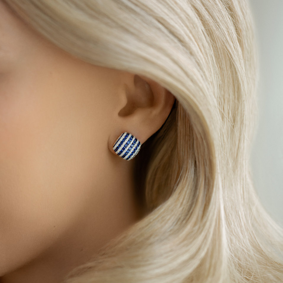 Náušnice s diamanty a safíry Blue Delight