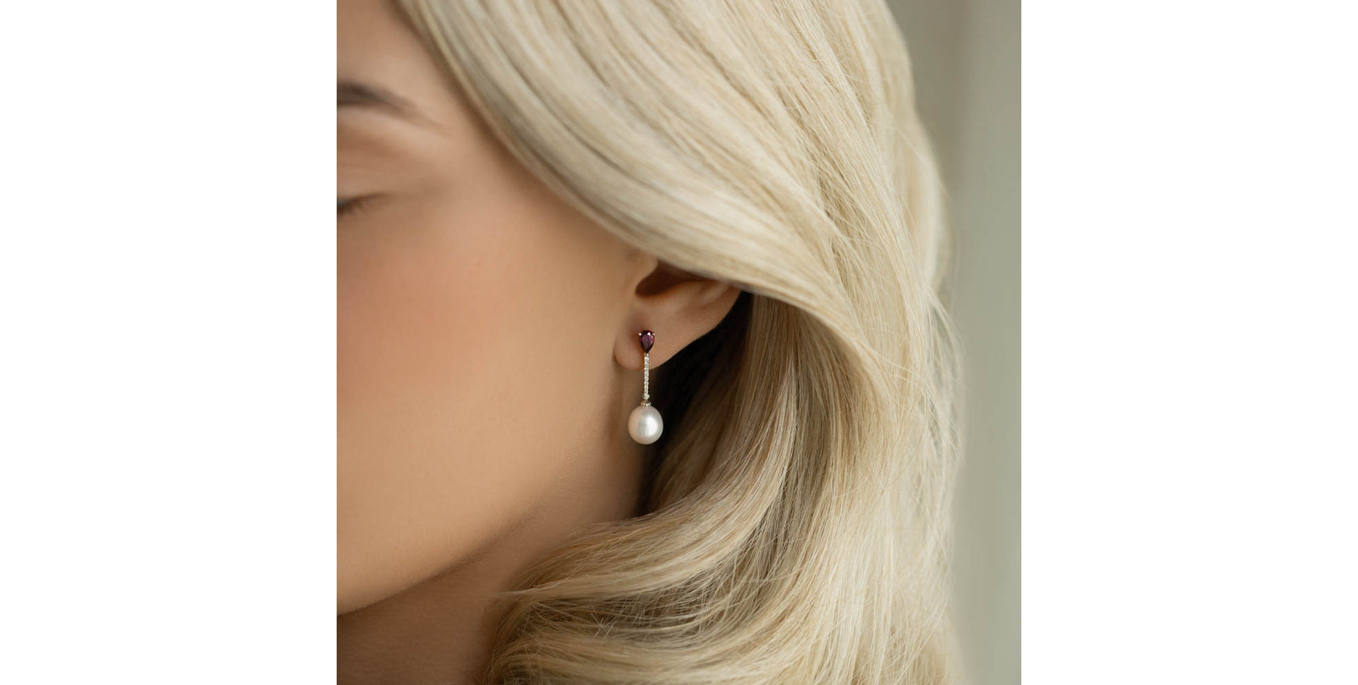 Náušnice s perlou, diamantem a rhodolitem Undersea Passion