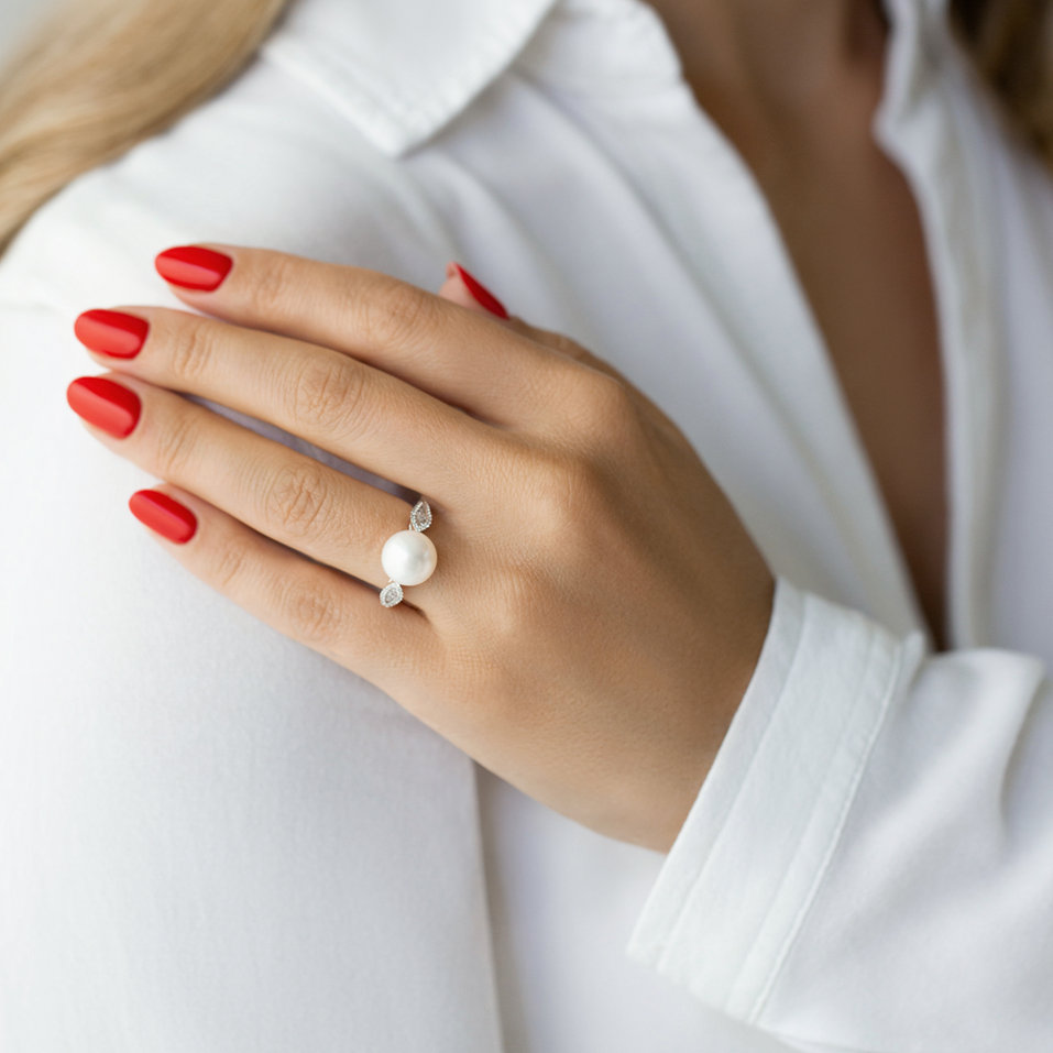 Prsten s perlou a diamanty Jacqueline