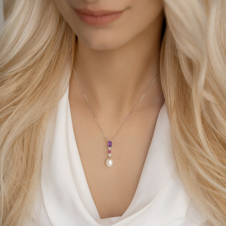 Přívěs s diamanty, perlou, Rhodolite a ametysty Princess Joy