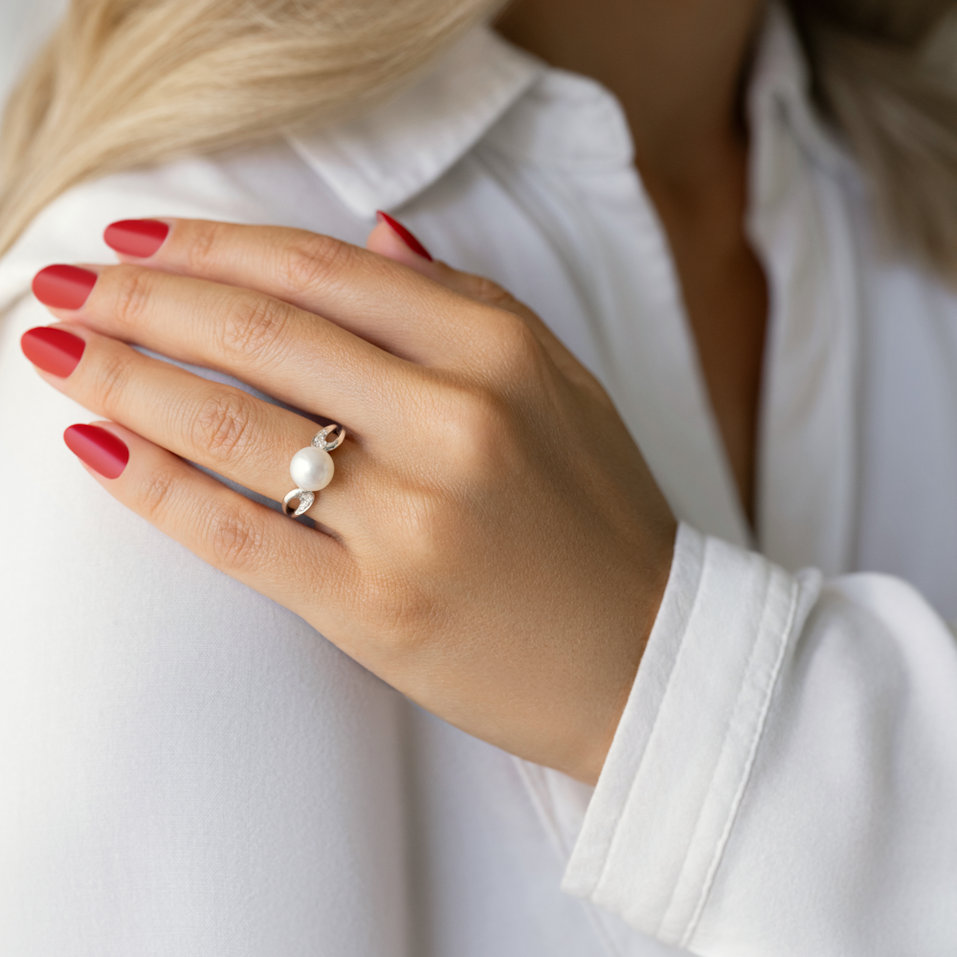 Prsten s perlou a diamanty Oceans Light