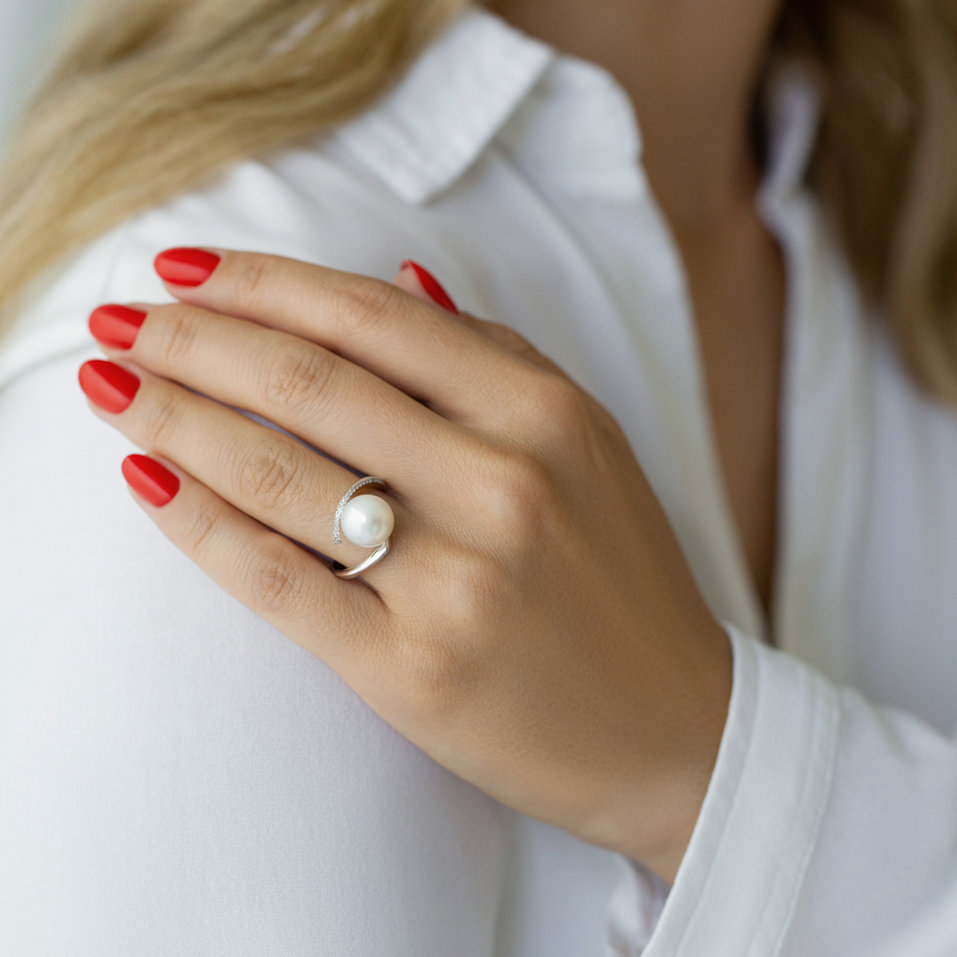 Prsten s perlou a diamanty Secret tear