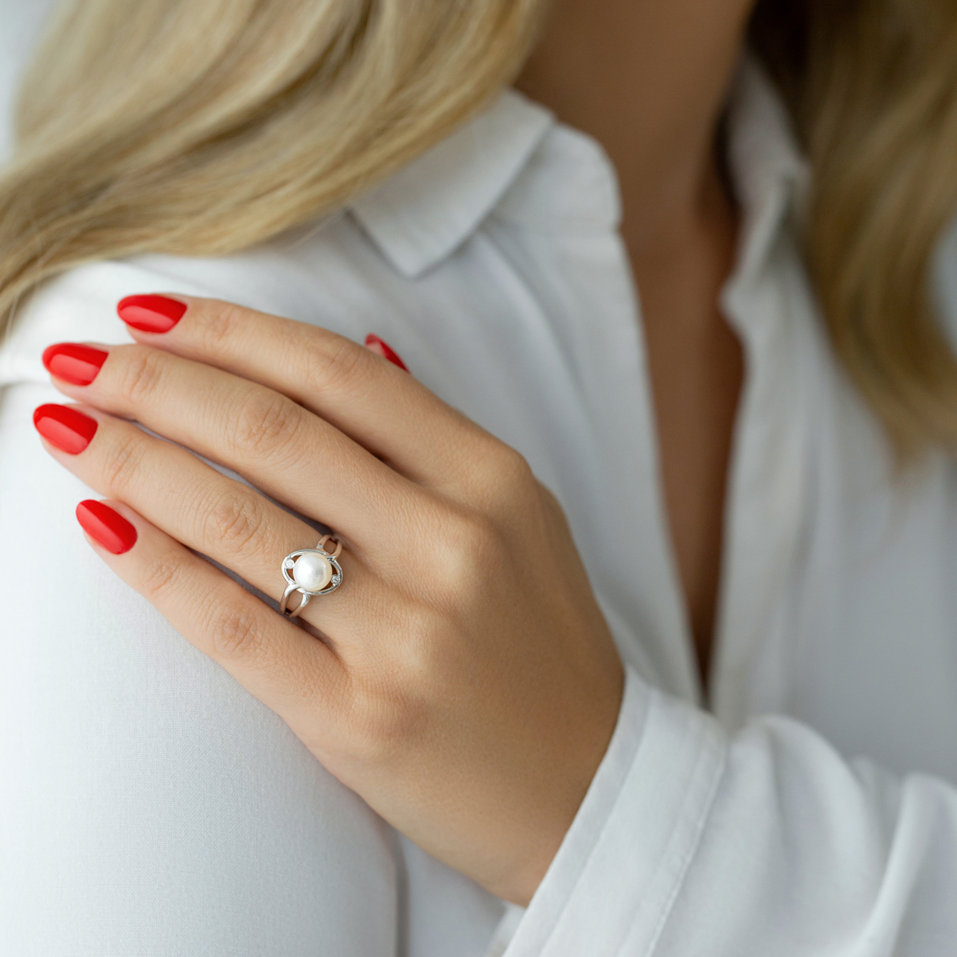 Prsten s perlou a diamanty Heavenly Sea