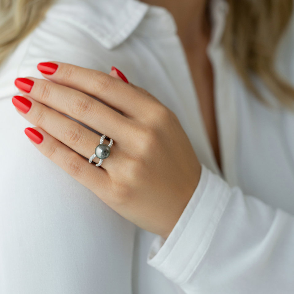 Prsten s perlou a diamanty Neptunian Shore