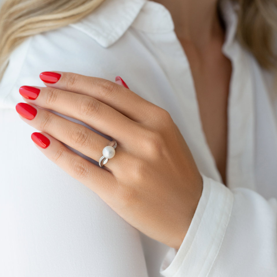 Prsten s perlou a diamanty Pacific Delight