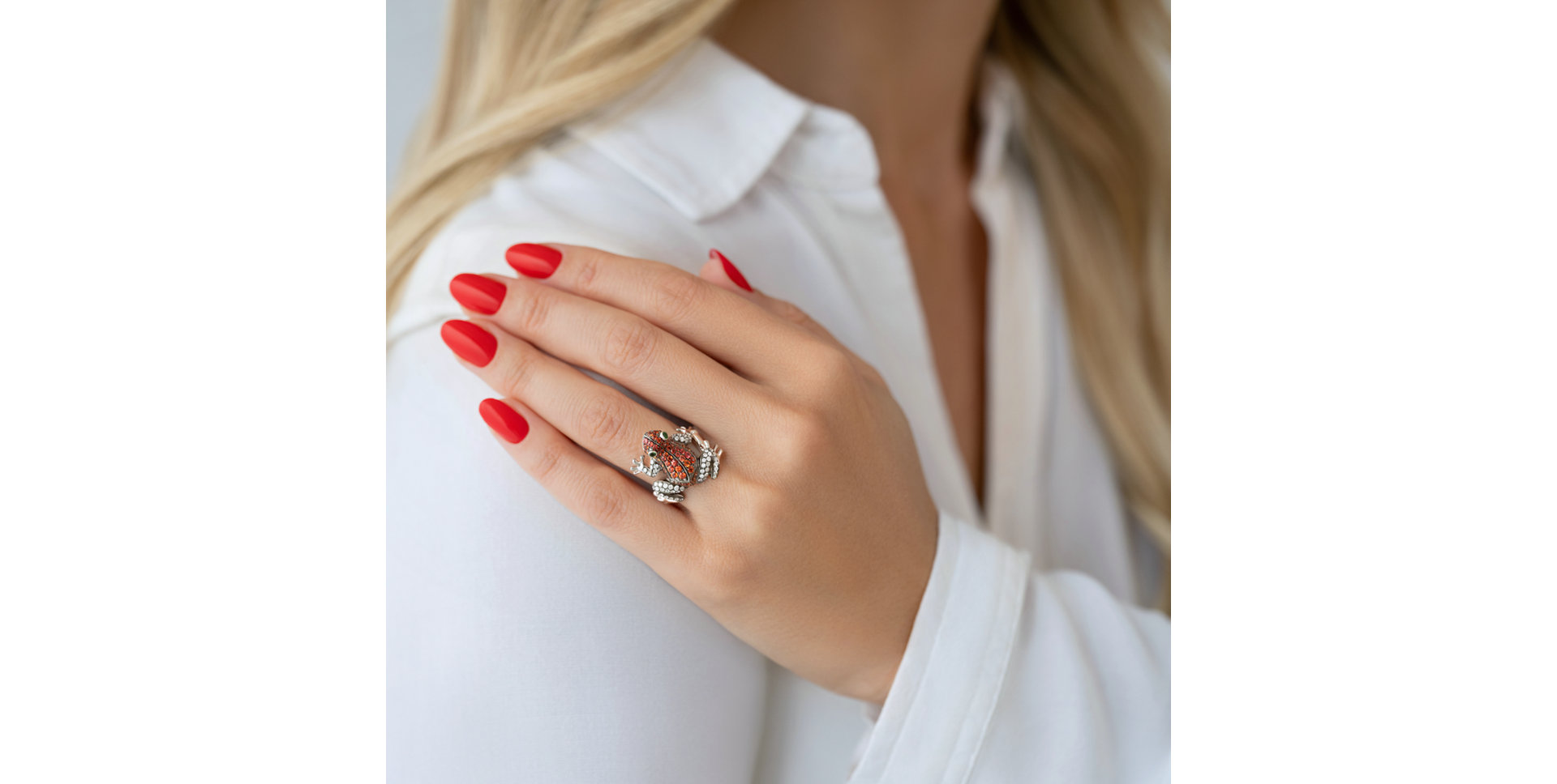 Prsten s diamanty, rubíny a granáty Miracle Frog