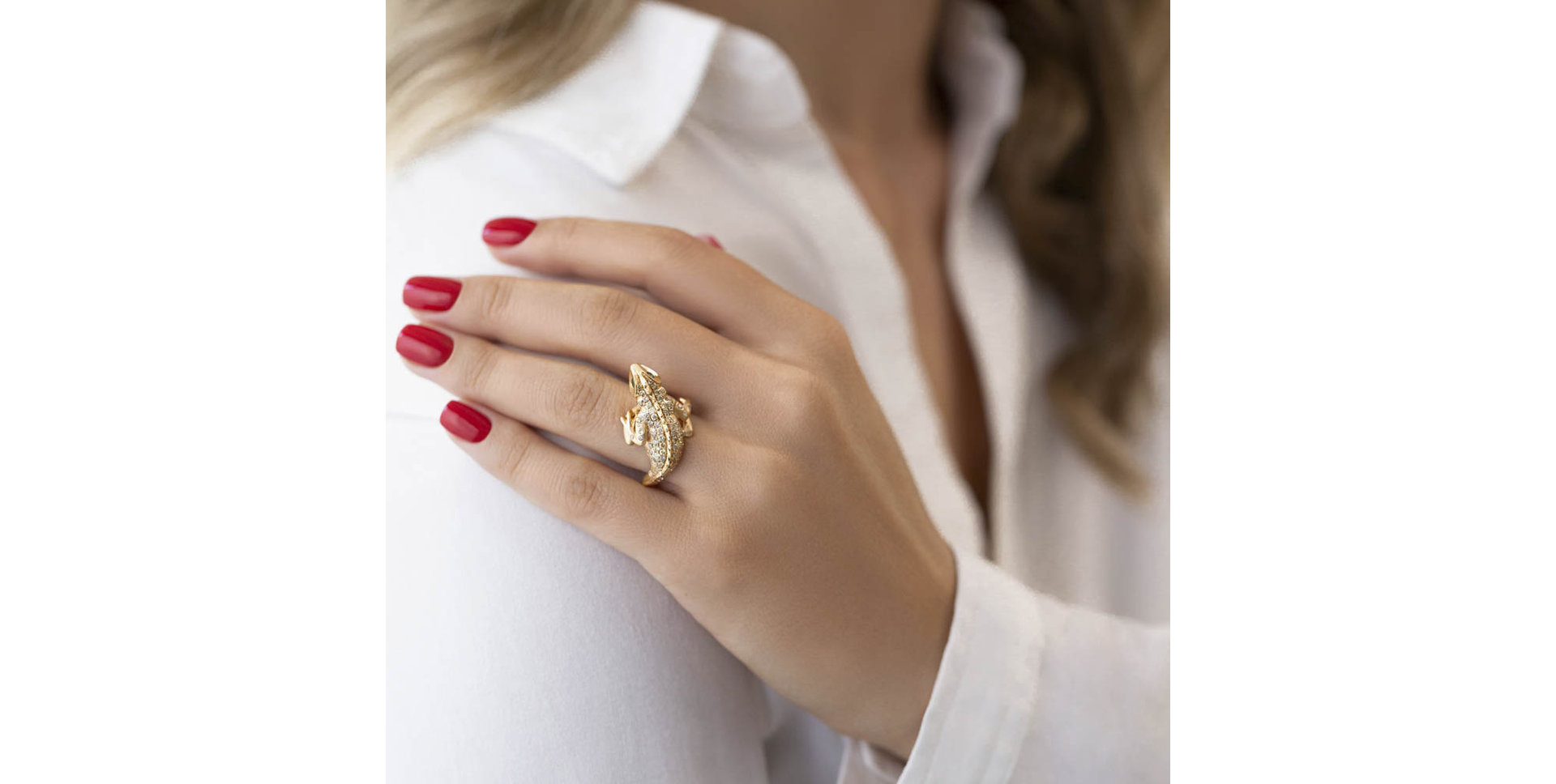 Prsten s hnědými diamanty a granáty Diamond Lizard