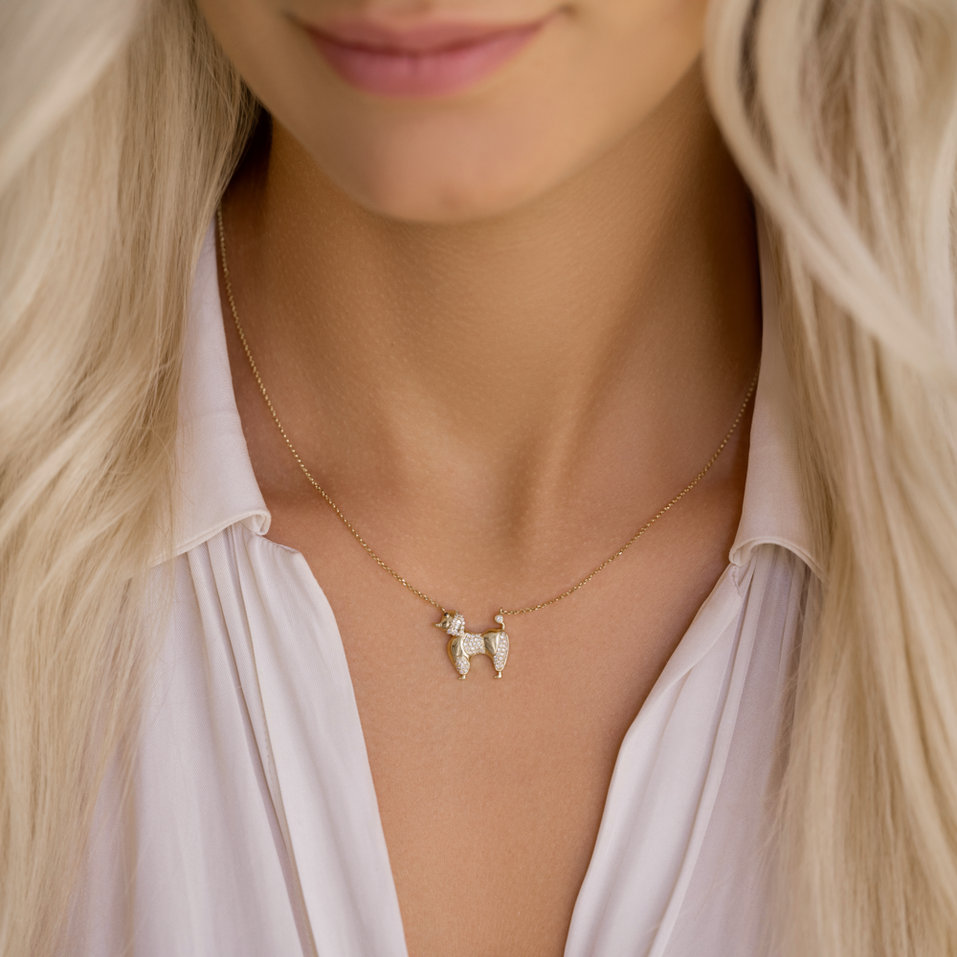 Náhrdelník s černými a bílými diamanty Little Poodle