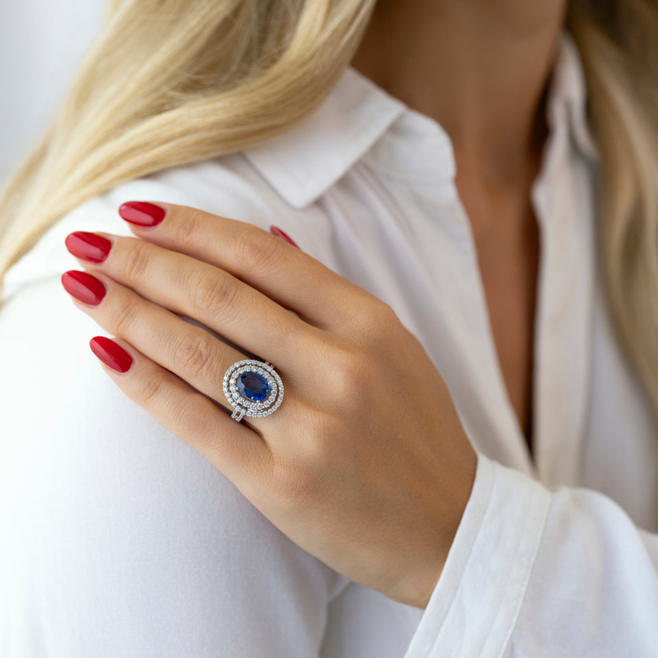 Prsten s safírem a diamanty Mira