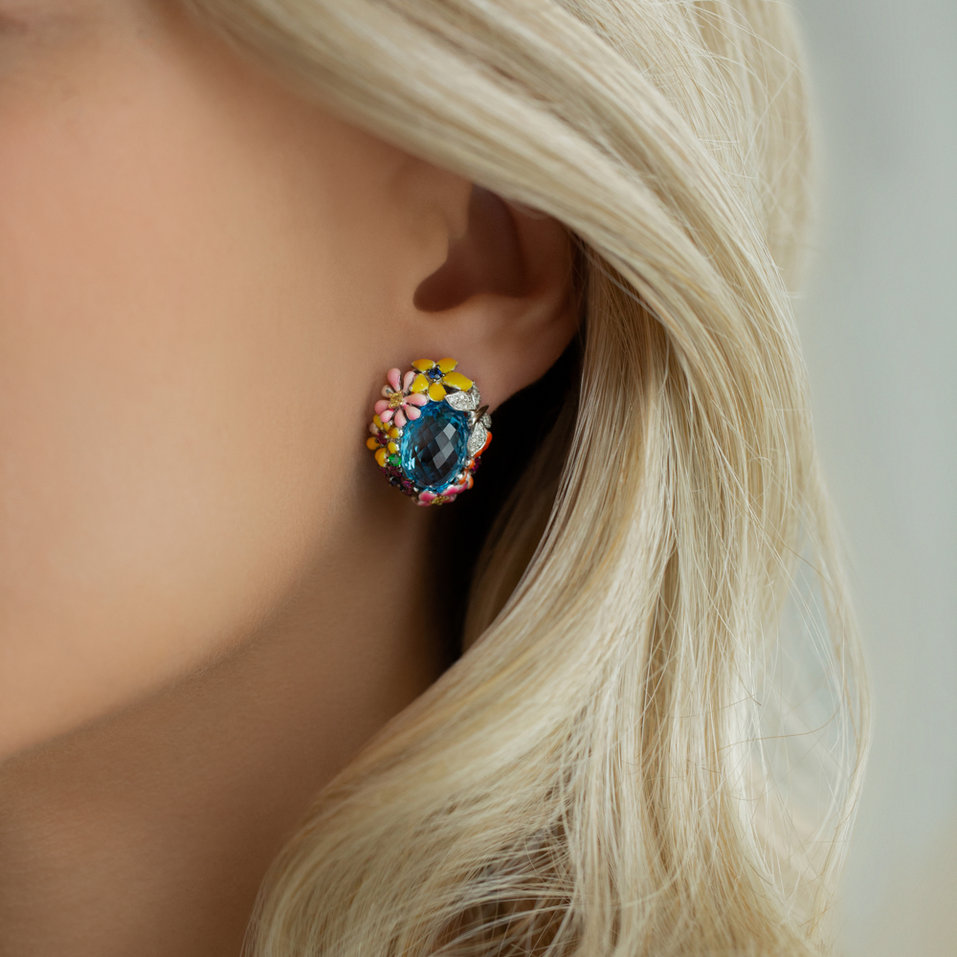 Náušnice s topazem, diamanty a drahokamy Focusing on Spirituality