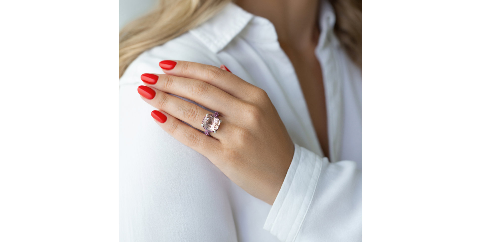 Prsten s morganitem, diamanty a safíry Lady Romantic