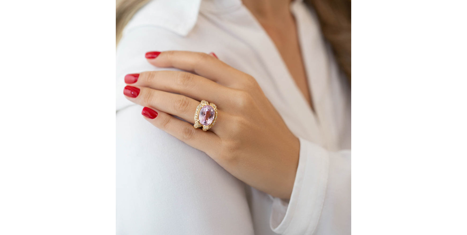 Prsten s kunzitem a diamanty Purple Gentility