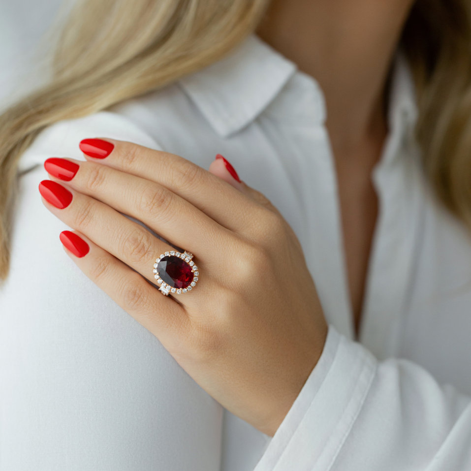 Prsten 18kt růžové zlato s diamantem a turmalínem purple Venus Touch