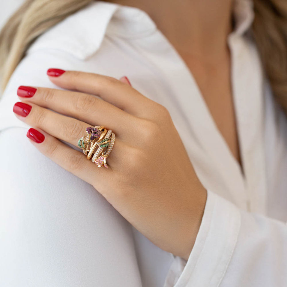 Prsten s diamanty, rubíny, safíry a granáty Flower Sin