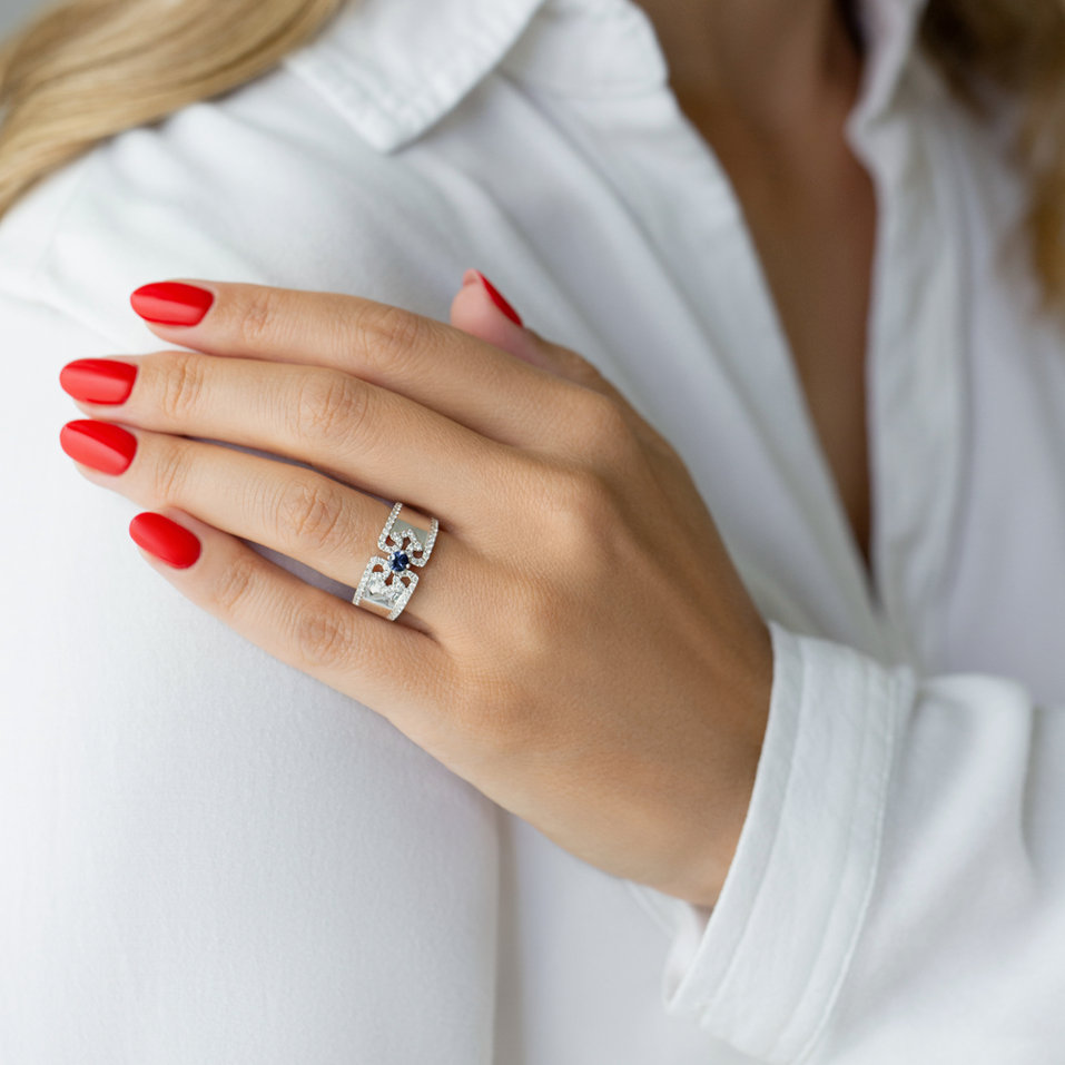 Prsten s safírem a diamanty Royal Sapphire