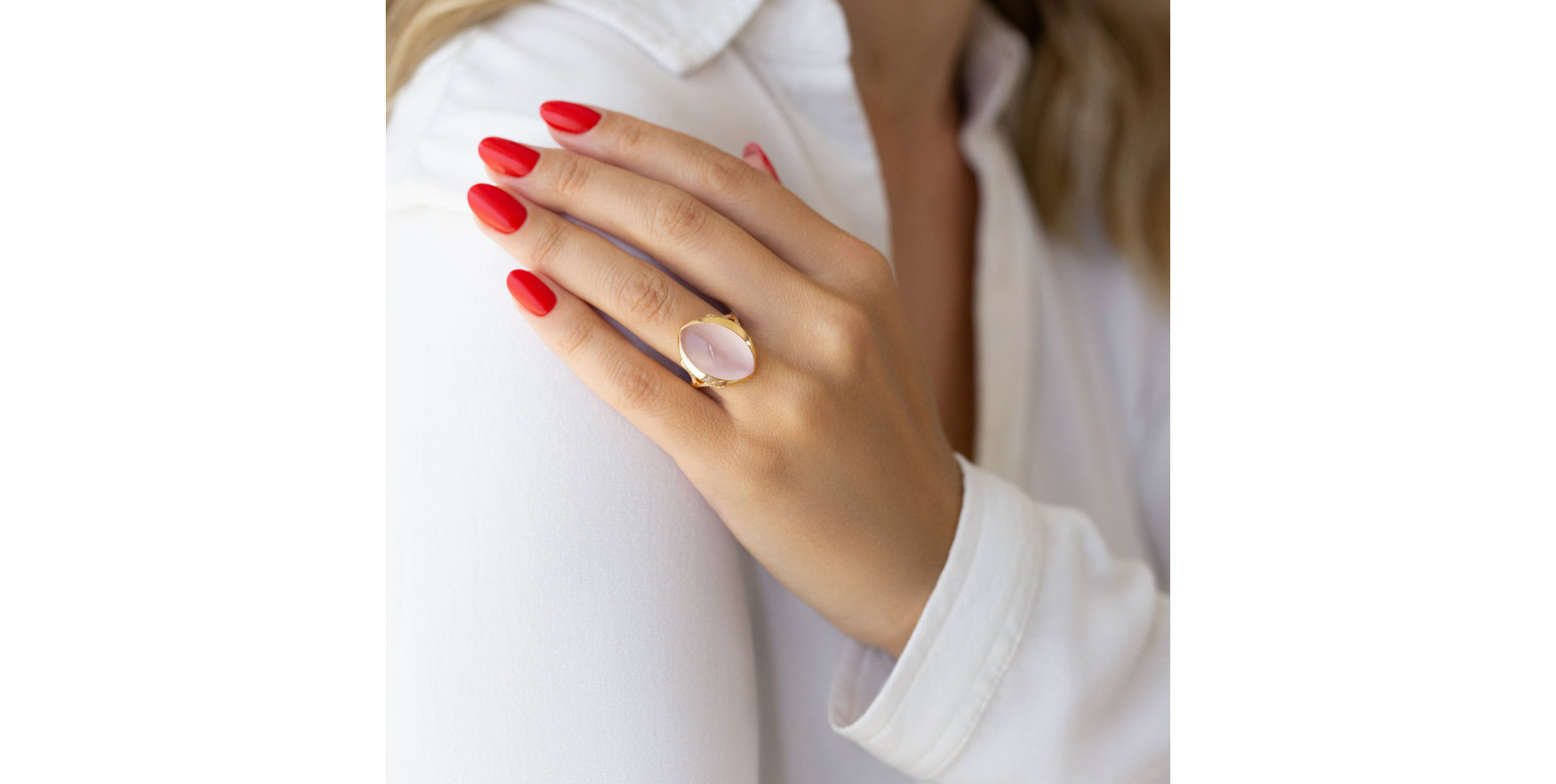 Prsten s růženínem a diamanty Ocean Signature