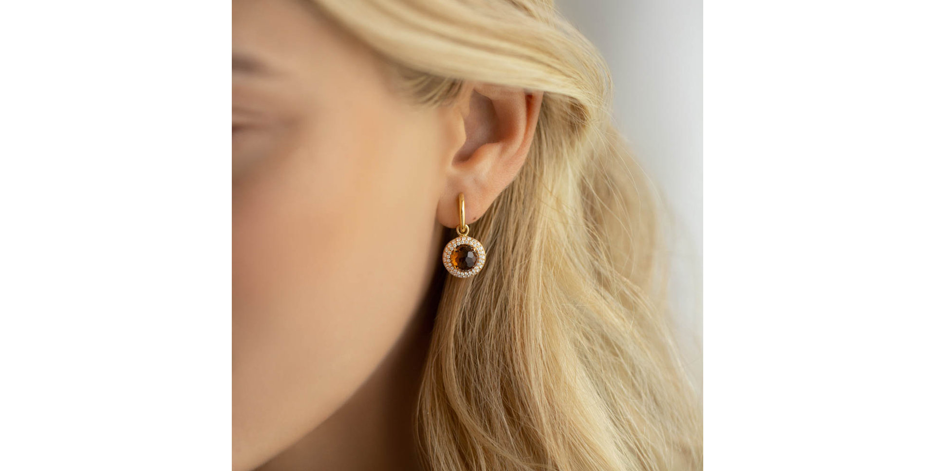 Náušnice s quartzem a diamanty Yellow Lady