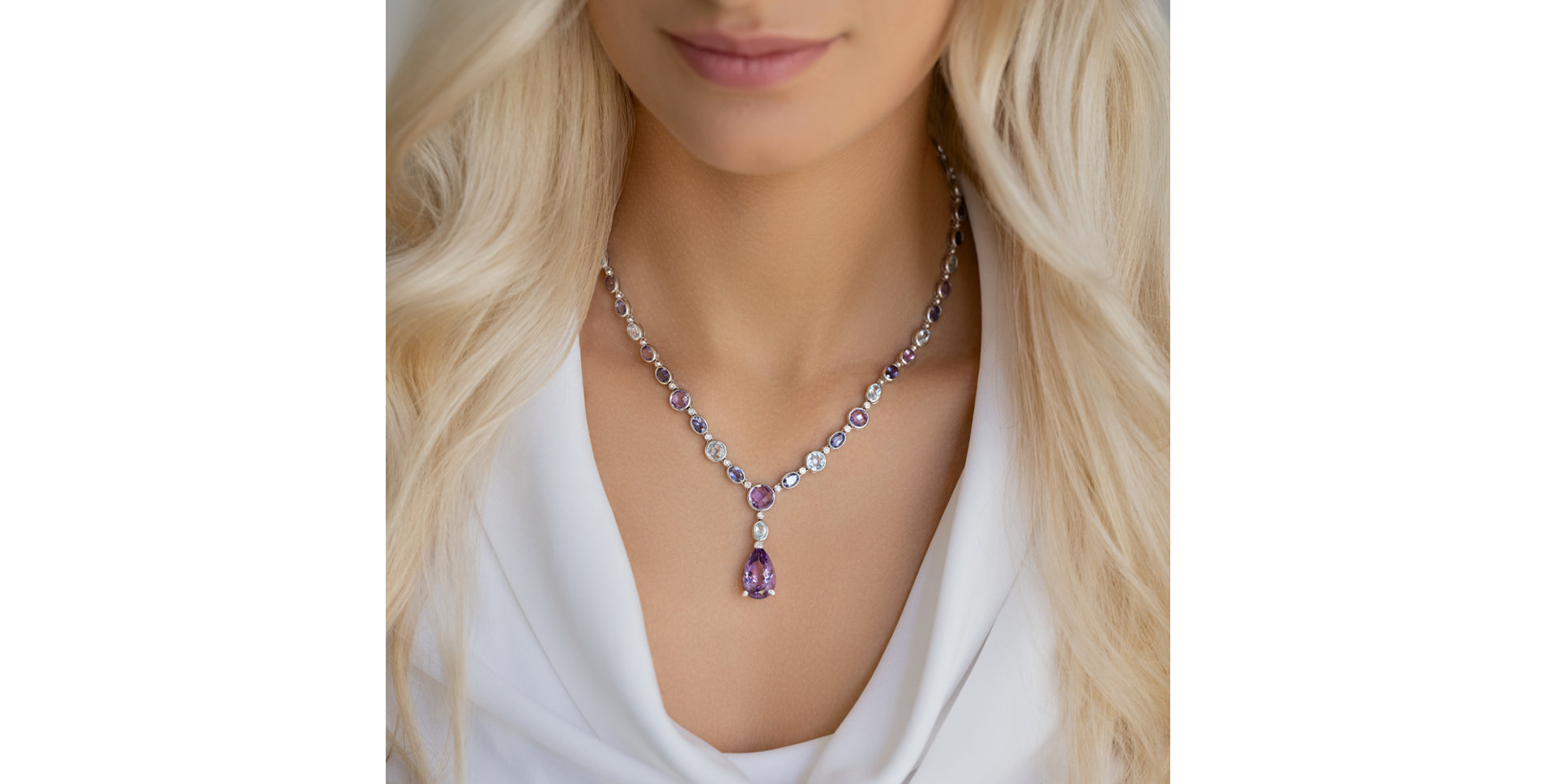 Náhrdelník s diamanty, ametysty, topazy a Iolite Violet Romance