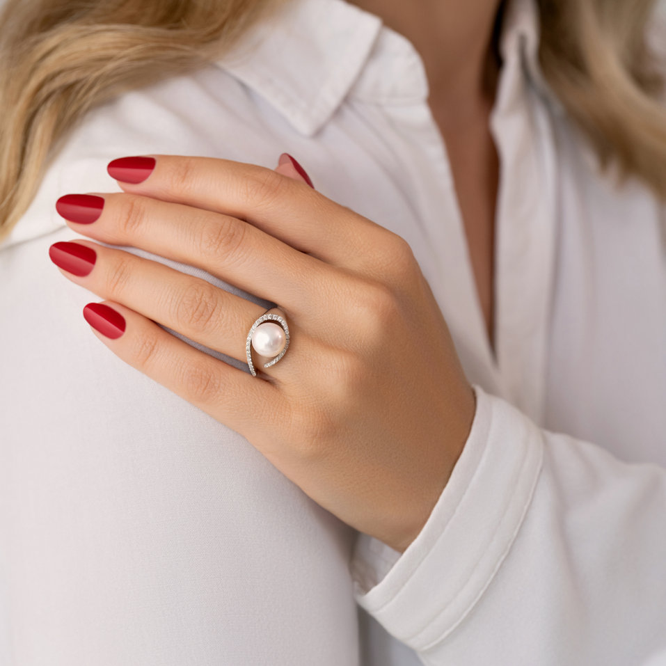 Prsten s perlou a diamanty Heavenly Shore