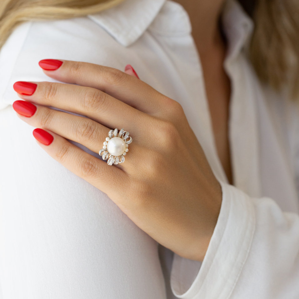 Prsten s perlami a diamanty Pearl Passion