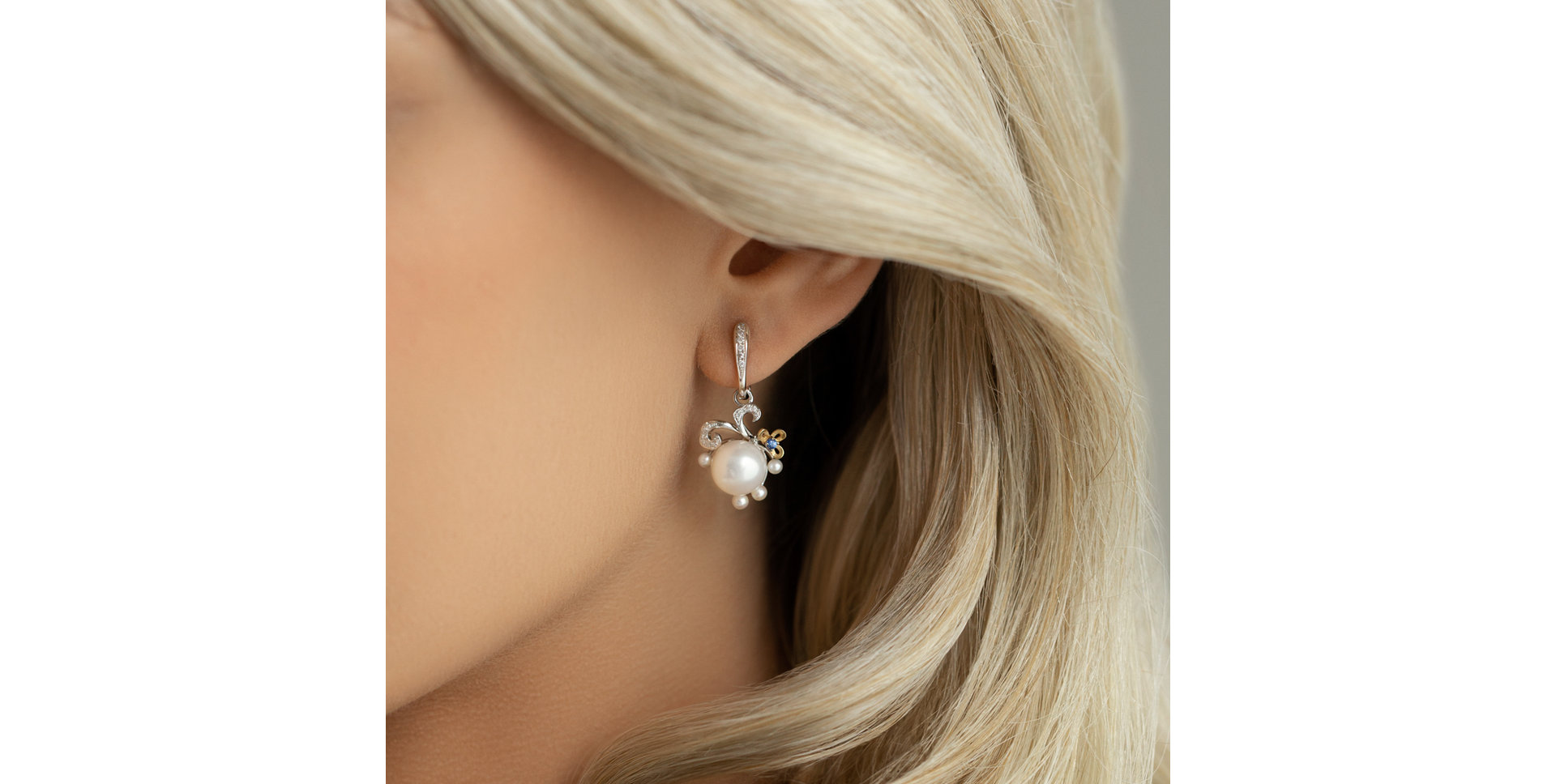 Náušnice s diamanty, perlami a safíry Nymph Signature