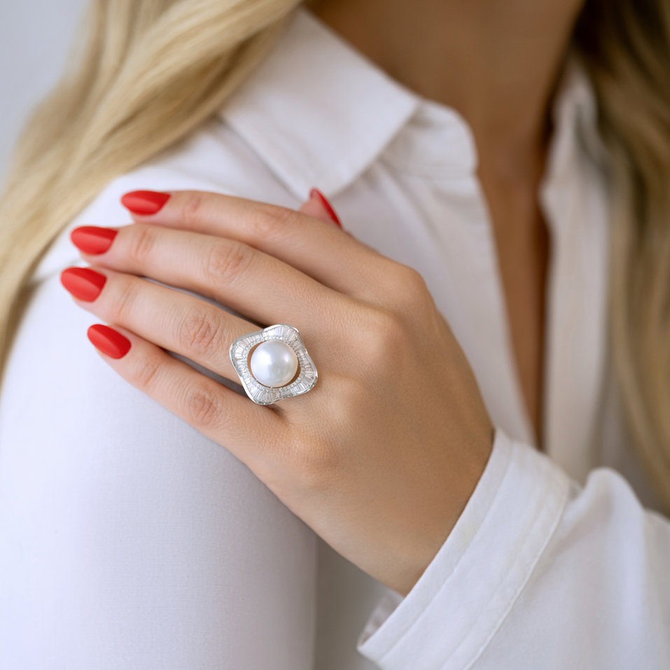 Prsten s perlou a diamanty Pearl Galaxy