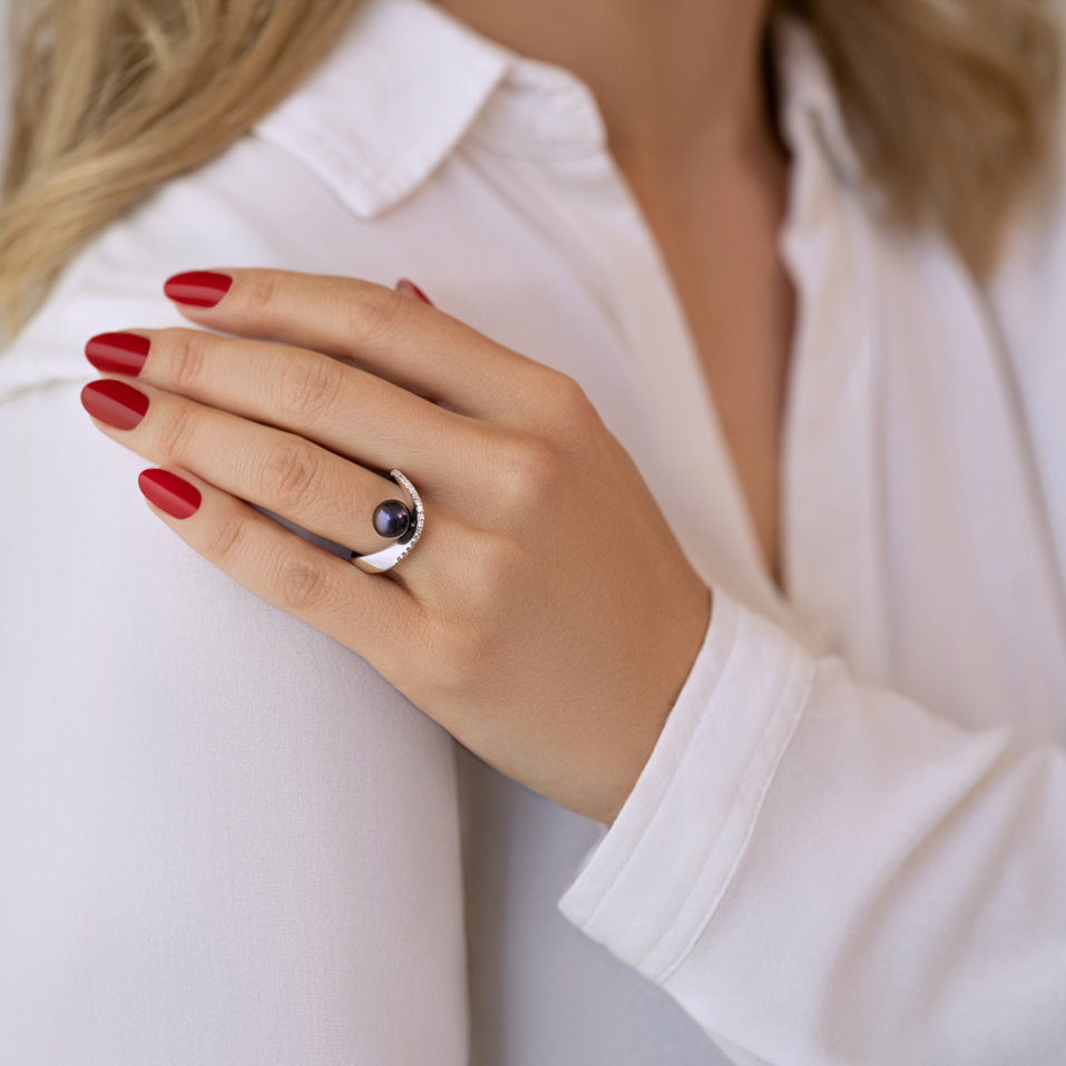 Prsten s perlou a diamanty Queen of Pearl