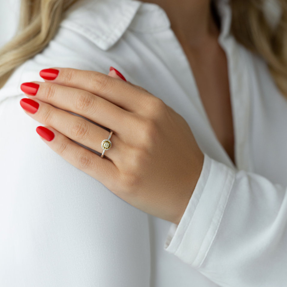 Prsten s bílými a žlutými diamanty Endless Sunshine