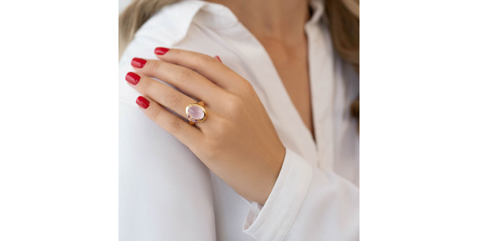 Prsten s diamanty, růženínem a safíry Angel Opera