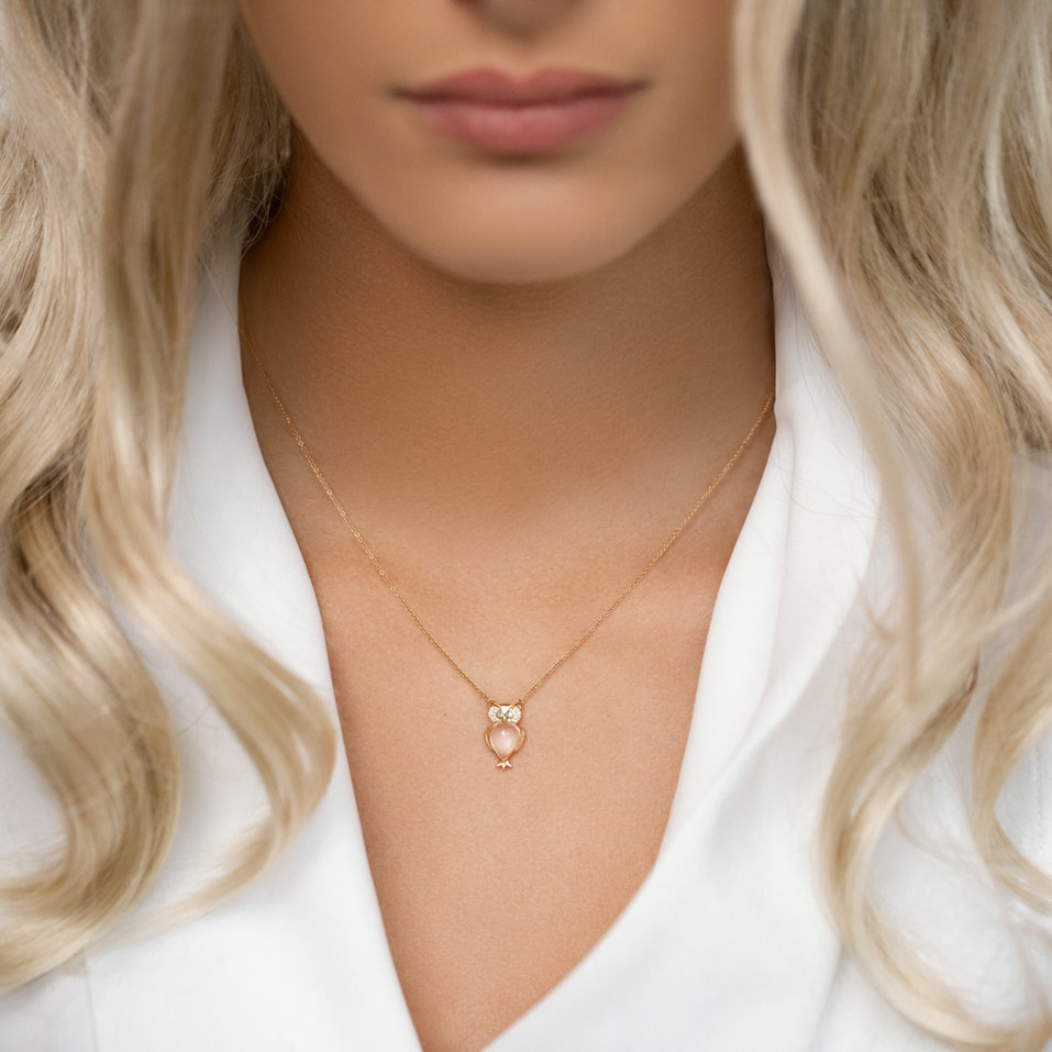 Náhrdelník s diamanty s ruženínem a granáty Wisdom Owl