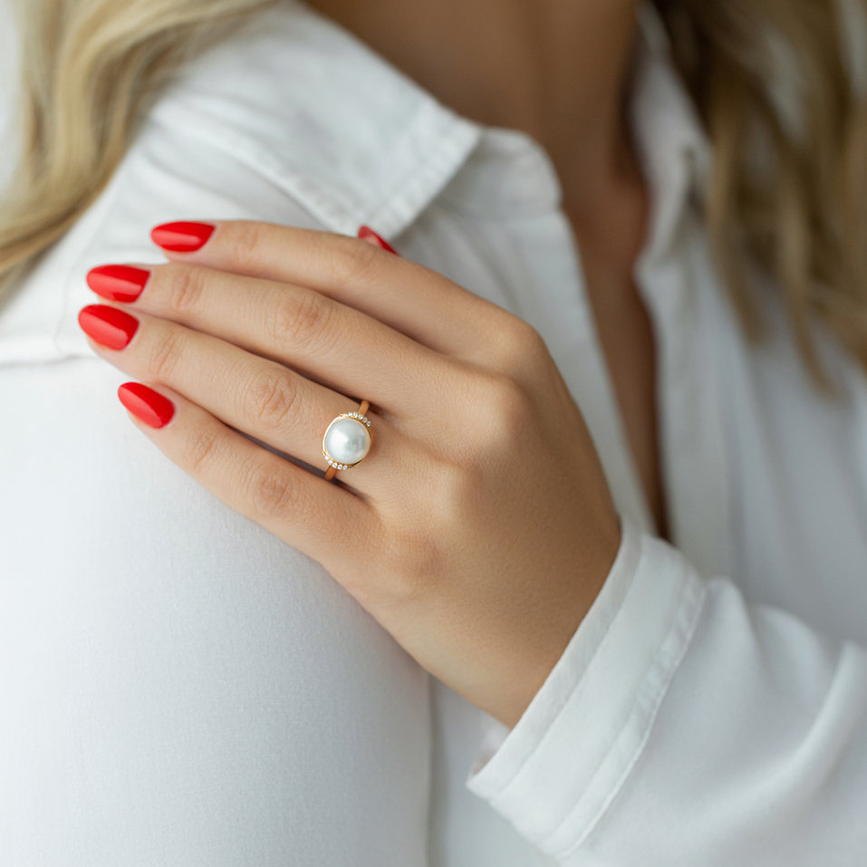 Prsten s perlou a diamanty Nuvole Bianche