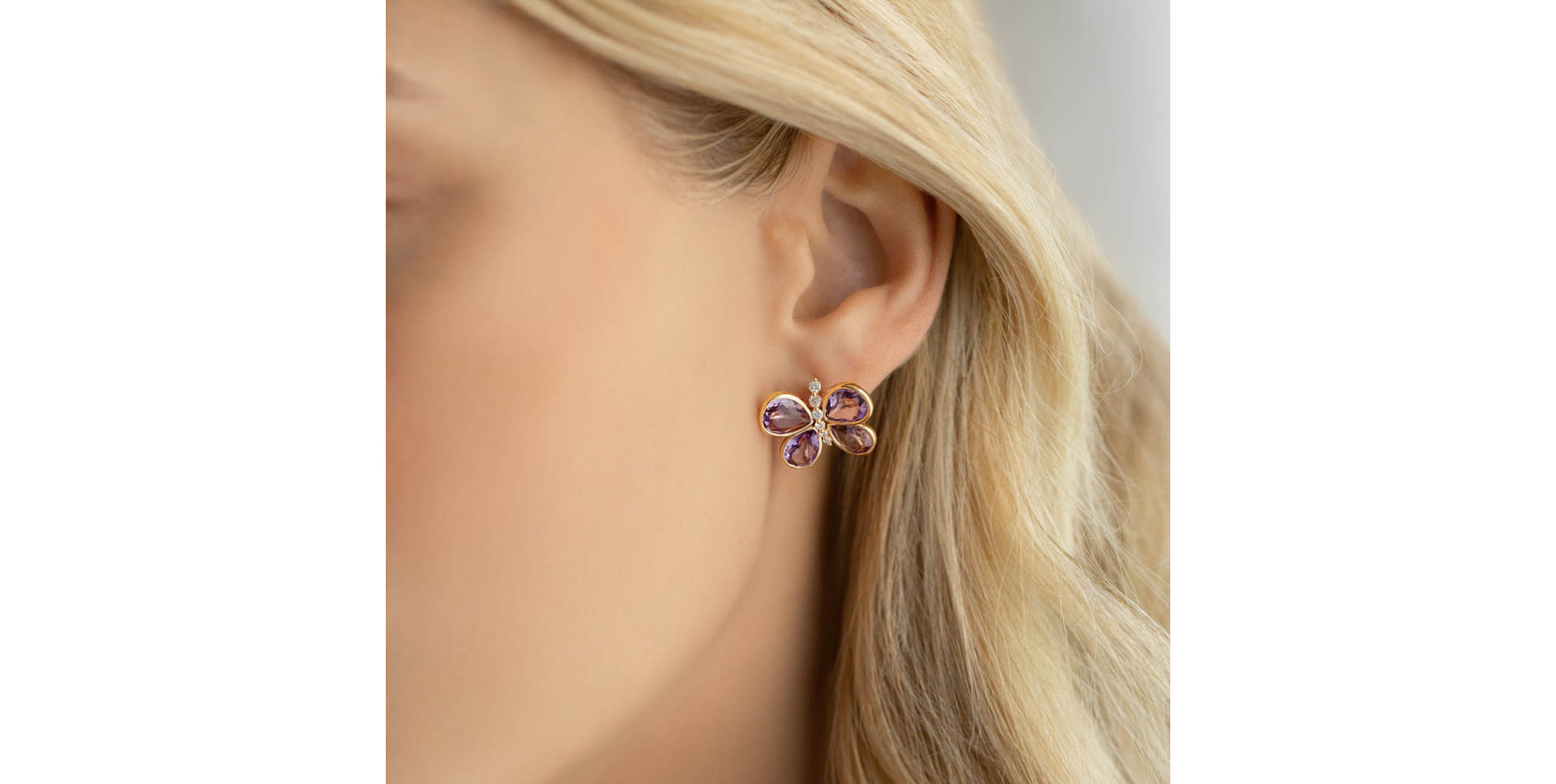 Náušnice s diamanty a ametystem Rockstar Rue