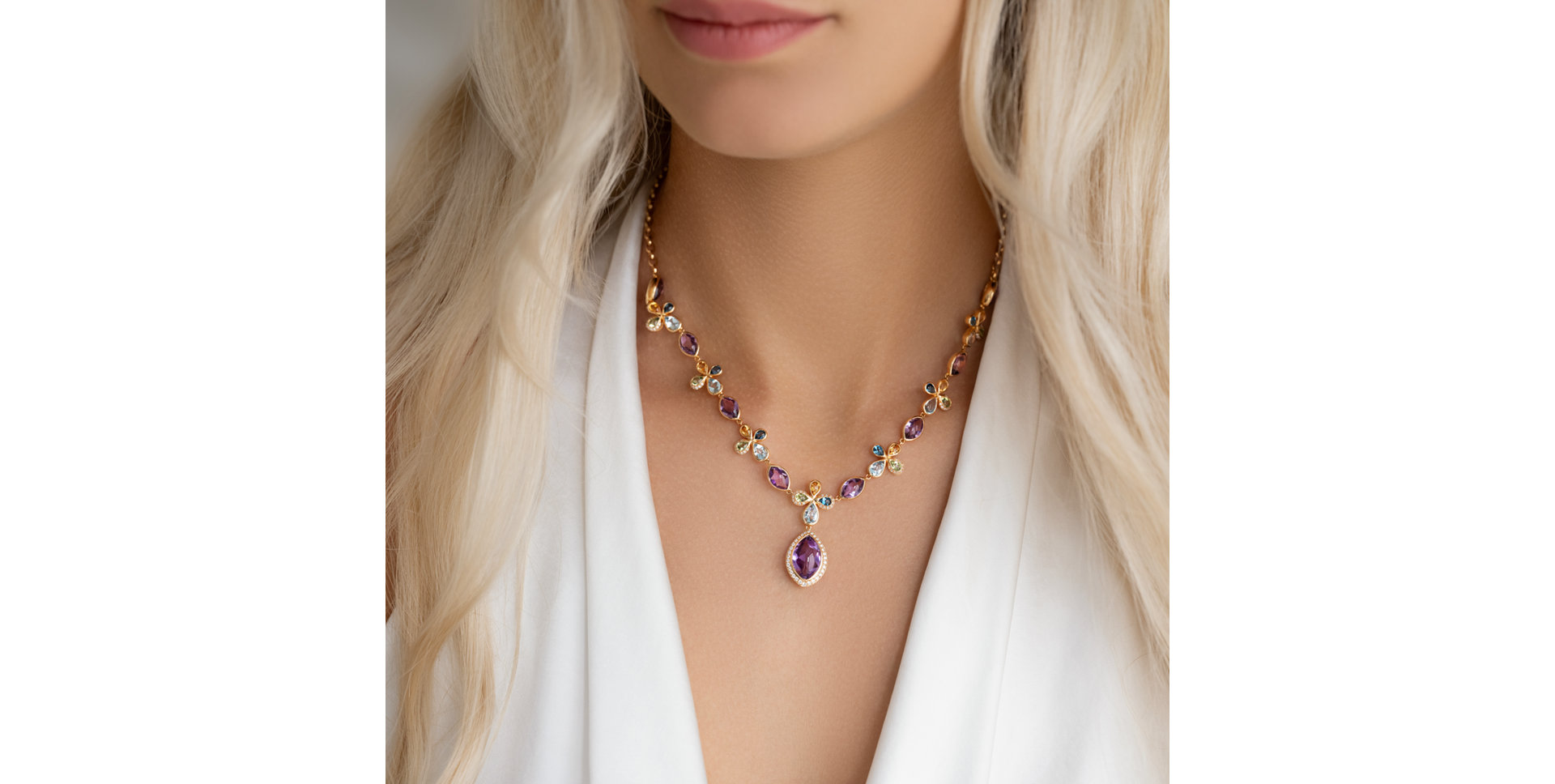 Náhrdelník s diamanty a drahokamy Caesarean Constellation