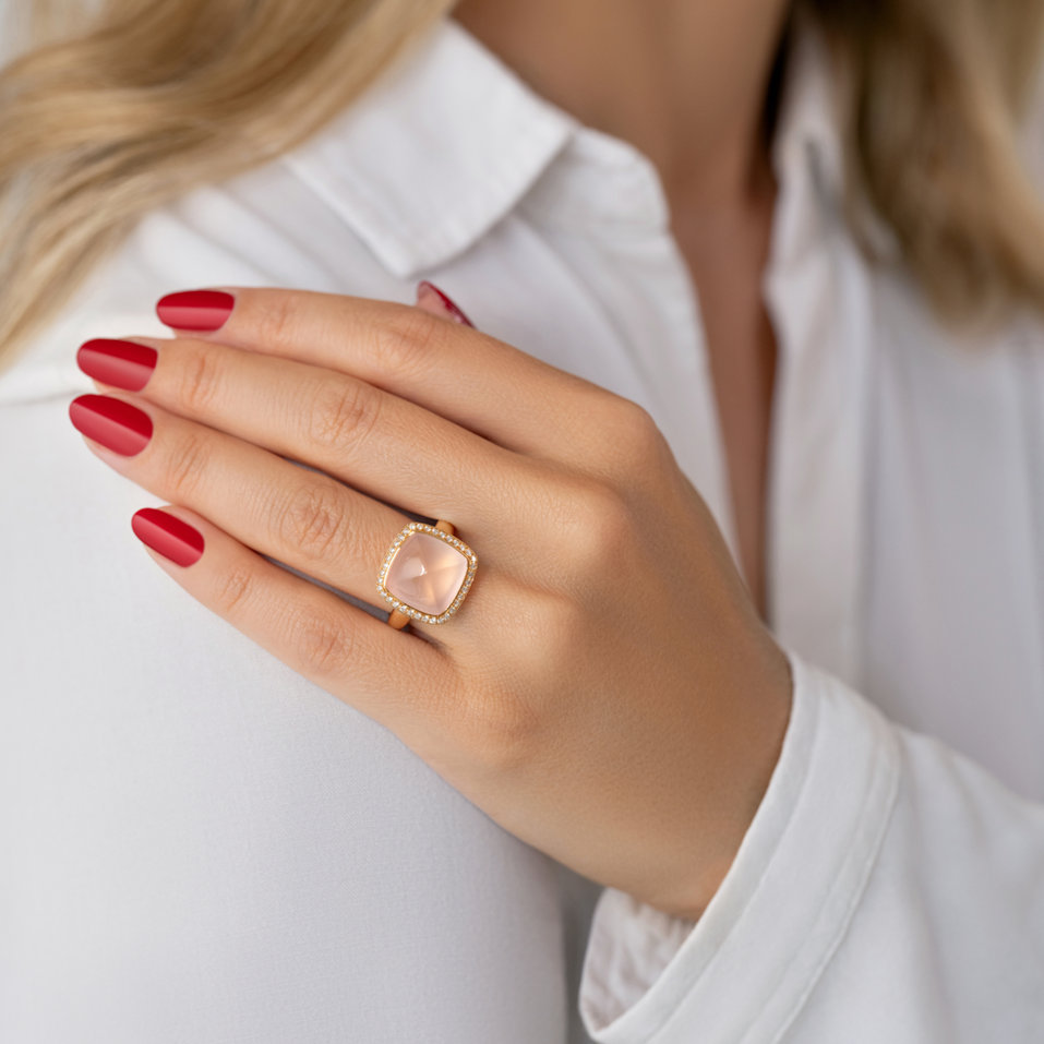 Prsten 18kt růžové zlato s diamantem a růženínem Cosmic Mystery