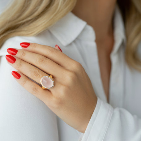 Prsten 18kt růžové zlato s diamantem a růženínem Spring Rose