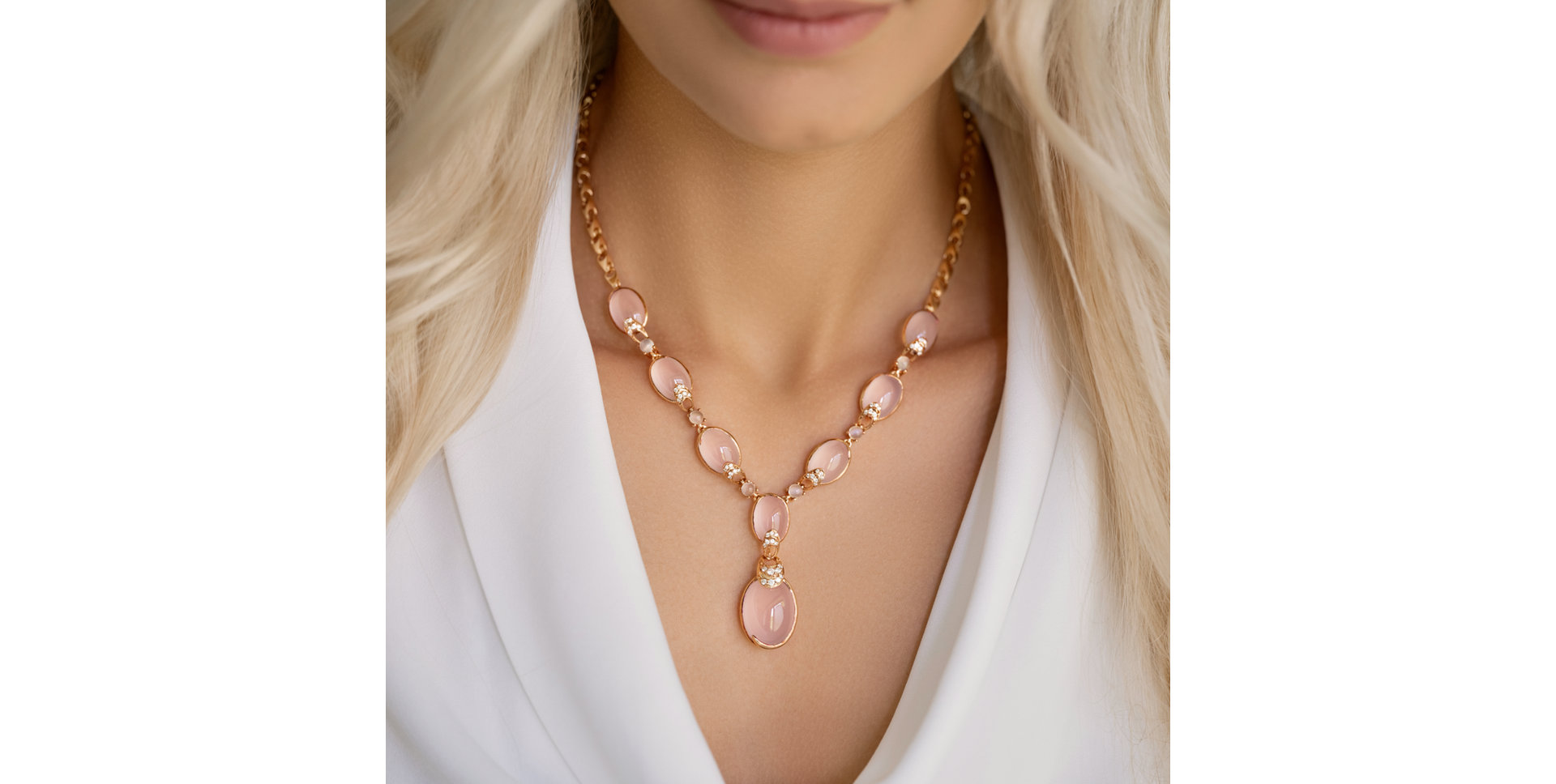 Náhrdelník s diamanty, růženíny a quartzy Eternal Rainbow