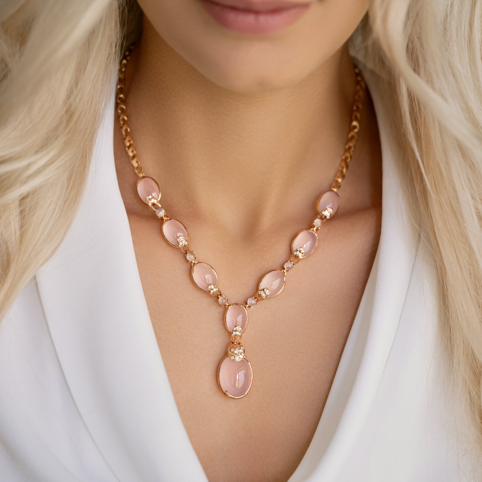 Náhrdelník s diamanty, růženíny a quartzy Eternal Rainbow