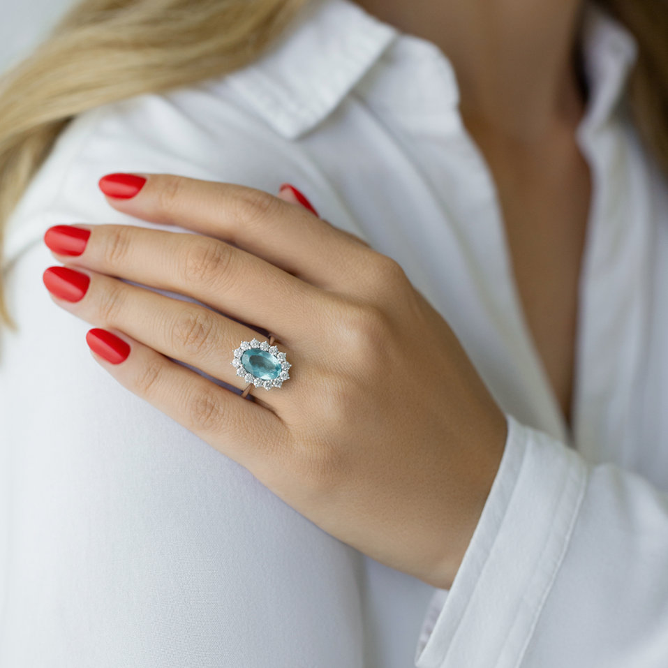 Prsten s apatitem a diamanty Sky Goddess